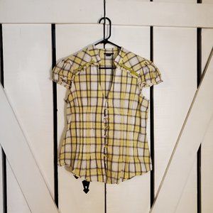 XOXO Yellow & White Plaid Blouse - Sz L
